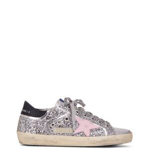 Golden Goose Silver Glitter Sneakers with Pink Accent